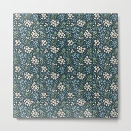 Teal Tranquility: A Tapestry of Floral Elegance Metal Print