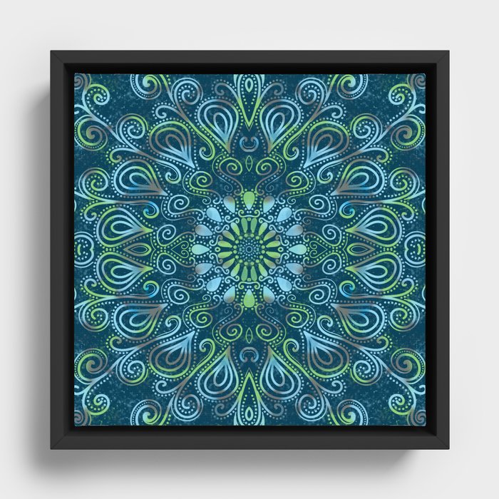 Dreamy Blue Green Mandala Framed Canvas