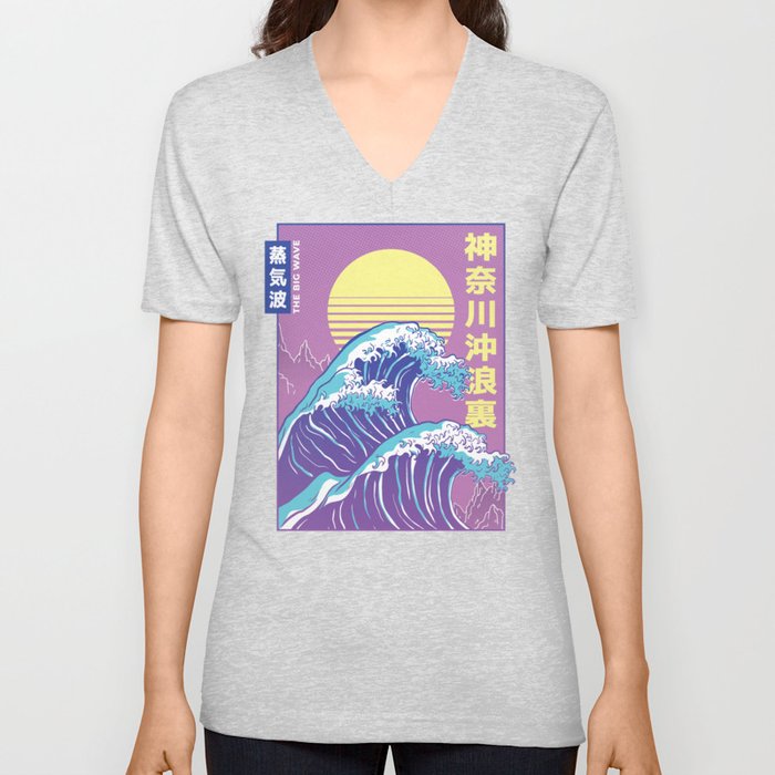 Great Wave Vaporwave Kanagawa V Neck T Shirt