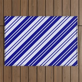 [ Thumbnail: Dark Blue and Lavender Colored Lines Pattern Outdoor Rug ]