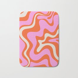 Retro Liquid Swirl Abstract Pattern Bright Pink Orange Cream Bath Mat