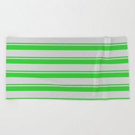 [ Thumbnail: Lime Green & Light Grey Colored Striped Pattern Beach Towel ]