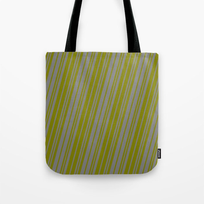 Grey & Green Colored Stripes Pattern Tote Bag