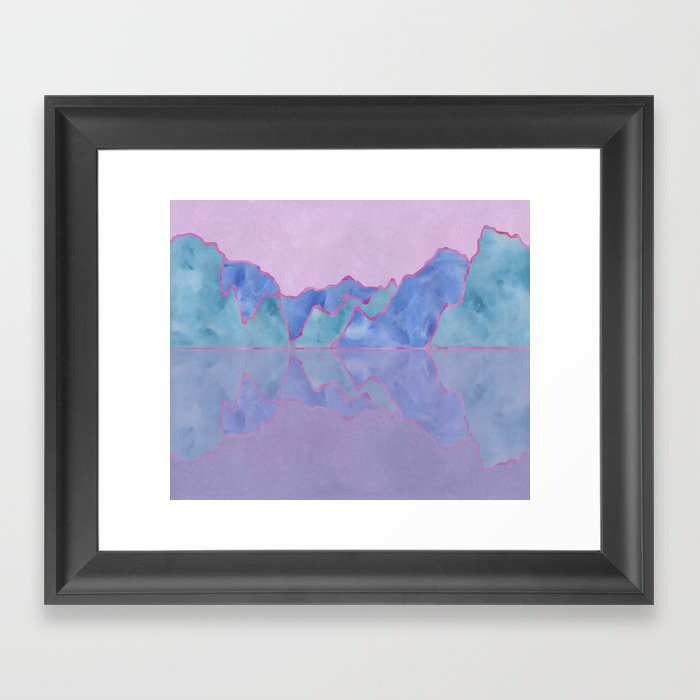 Mountain Reflection in Water - Pastel Palette Framed Art Print