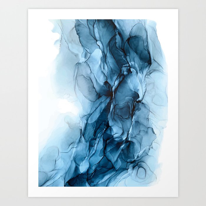 Deep Blue Flowing Water Abstract Painting Art Print By