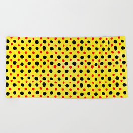 Watercolor Hand Drawn Yellow And Black Polka Dot Pattern,Retro,dotted,circle,abstract, Beach Towel