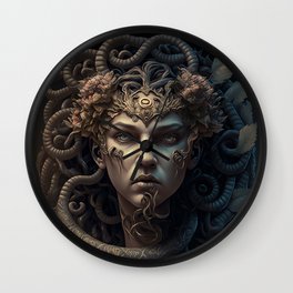 Creepy spooky beautiful medusa with serpents snakes Wall Clock