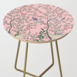 Chinoiserie Pink Fresco Floral Garden Birds Oriental Botanical Side Table