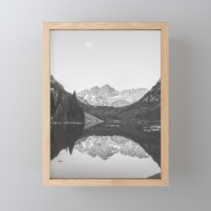 Maroon Bells Black and White Rocky Mountains Photography Framed Mini Art Print