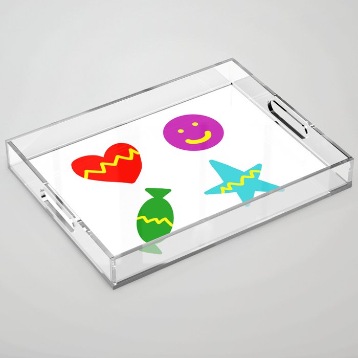 Happy Valentines Day : Heart, Star, Candy and Smile Emojie Acrylic Tray