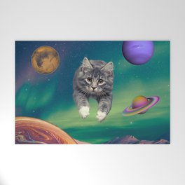 Cat on a Space Beach 4 Welcome Mat