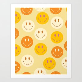 Cute Retro Sunny Yellow Happy 70s Smiley Pattern  Art Print