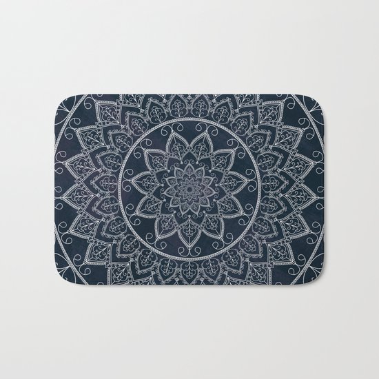 Blue Textured Lace Mandala Bath Mat