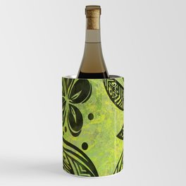 Painted Lemon Lime Abstract Hawaiian - Samoan With Tribal Black Overlay Wine Chiller