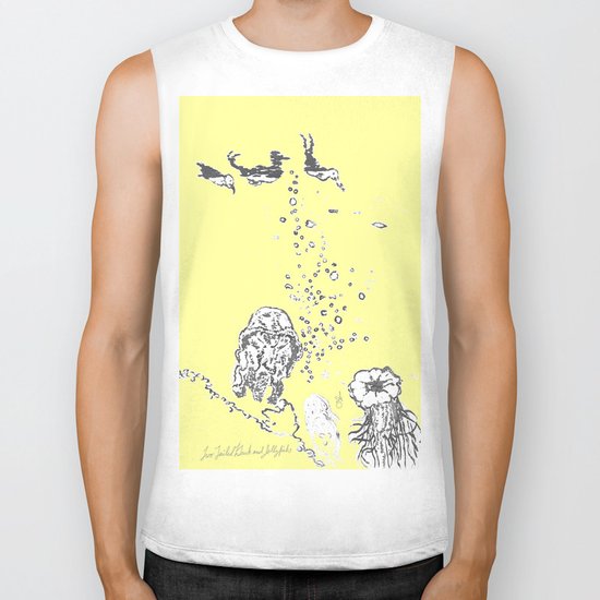 Two Tailed Duck and Jellyfish Baby Yellow Biker Tank