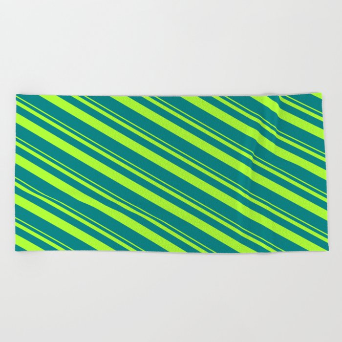 Light Green and Teal Colored Striped Pattern Beach Towel