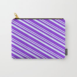 [ Thumbnail: Light Cyan & Purple Colored Stripes Pattern Carry-All Pouch ]
