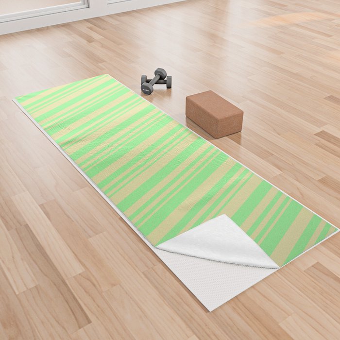 Green and Pale Goldenrod Colored Lines/Stripes Pattern Yoga Towel