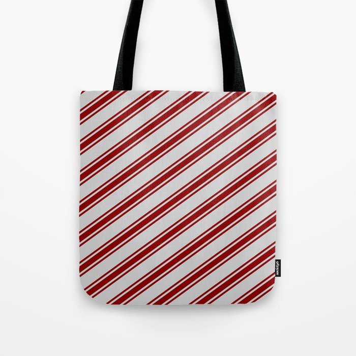 Light Grey and Dark Red Colored Striped Pattern Tote Bag