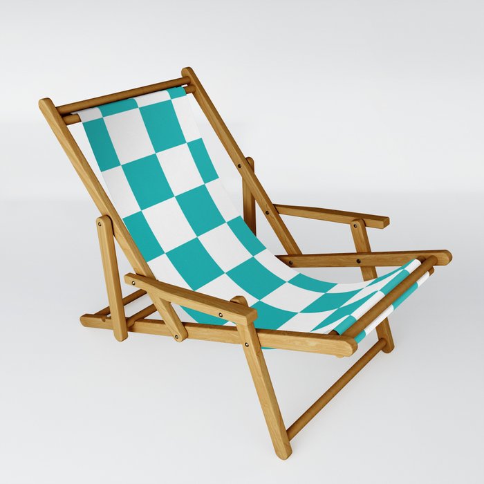 Turquoise Blue Checkerboard Pattern Palm Beach Preppy Sling Chair