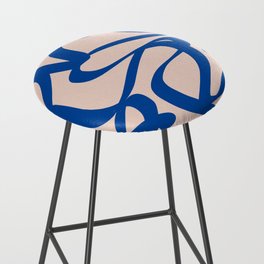 Mid Century Modern Blue Brush Strokes, Exhibition Poster, Abstract Painting Bar Stool