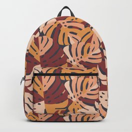 Color Block Monstera Leaves in Maroon Backpack