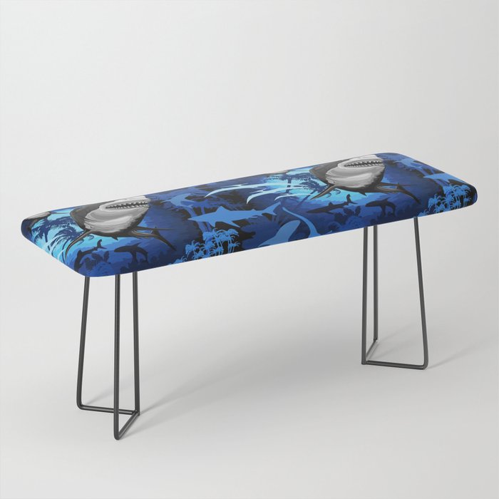 Shark Great White on Surreal Jurassic Scenery Bench