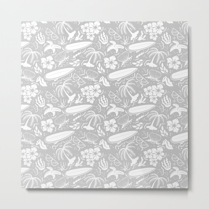 Light Grey and White Surfing Summer Beach Objects Seamless Pattern Metal Print