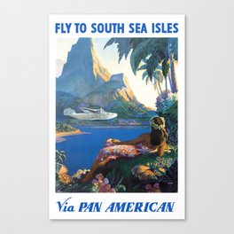 1940 FLY TO THE SOUTH SEA ISLES Via Pan American Airlines Travel Poster Canvas Print