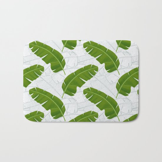Banana Leaves_ Bg White Bath Mat