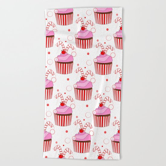 Christmas Cupcakes Beach Towel