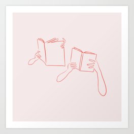 Reading Together (carmine pink) Art Print