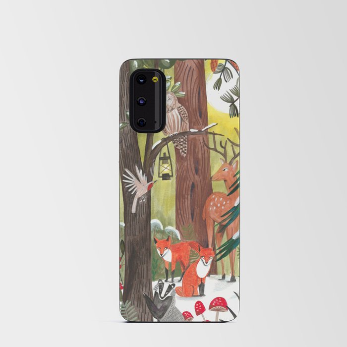 Enchanted forest & woodland animals in the snow Android Card Case
