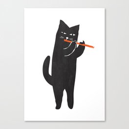 Black cat with flute Canvas Print