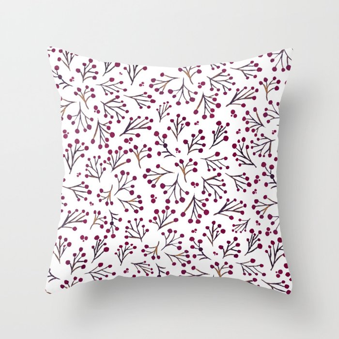 Watercolor winter flowers - burgundy Throw Pillow