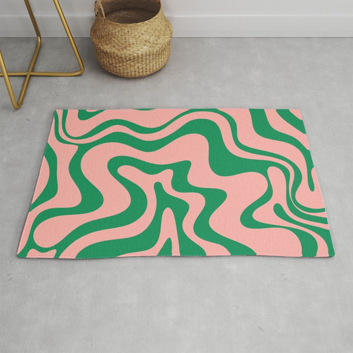 Liquid Swirl Retro Abstract Pattern in Pink and Bright Green Rug