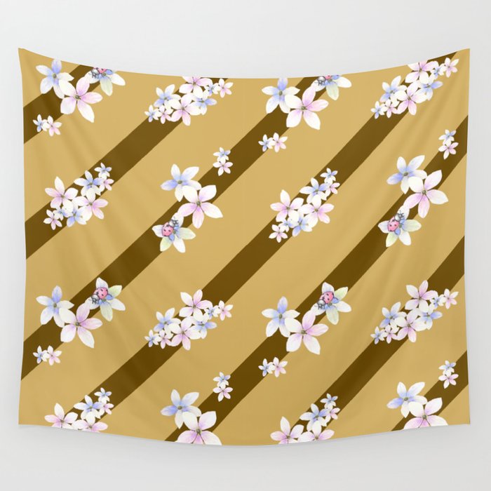 Lines and Flowers Design Wall Tapestry