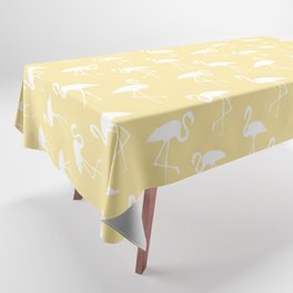 White flamingo silhouettes seamless pattern on beige tan background Tablecloth