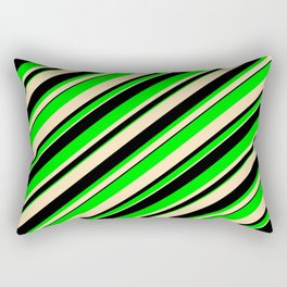 [ Thumbnail: Beige, Black & Lime Colored Lined/Striped Pattern Rectangular Pillow ]