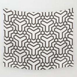 Brown and White Line Art Pattern 5 Shapes 2021 Color of the Year Urbane Bronze and Extra White Wall Tapestry