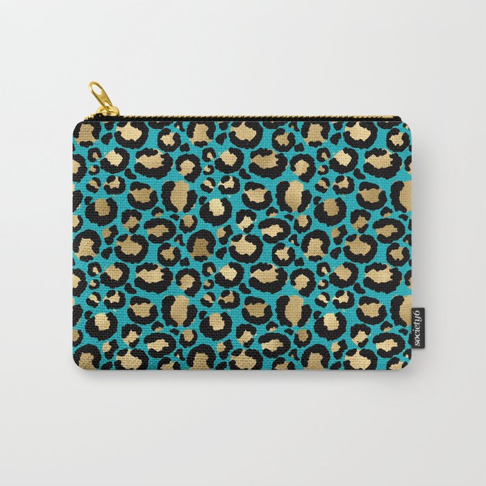 Beautiful Teal & Gold Leopard Print Pattern Carry-All Pouch