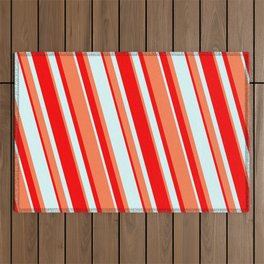 [ Thumbnail: Red, Light Cyan & Coral Colored Lines/Stripes Pattern Outdoor Rug ]
