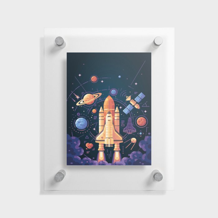 Space Rocket in Solar System Floating Acrylic Print
