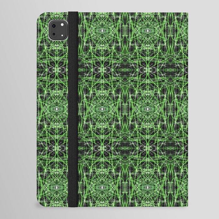 Liquid Light Series 62 ~ Green & Grey Abstract Fractal Pattern iPad Folio Case