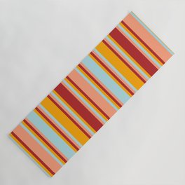 [ Thumbnail: Orange, Red, Light Salmon & Powder Blue Colored Stripes/Lines Pattern Yoga Mat ]