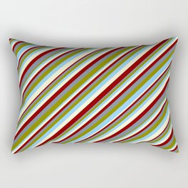 [ Thumbnail: Maroon, Slate Gray, Green, Light Sky Blue, and Light Yellow Colored Stripes/Lines Pattern Rectangular Pillow ]
