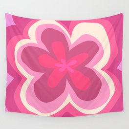 Flor - Pink Colourful Floral Retro Flower Art Design Pattern Wall Tapestry