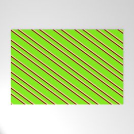 [ Thumbnail: Green, Tan & Dark Red Colored Striped Pattern Welcome Mat ]