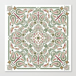 Green Paisley Mandala Print Mosaic Flower Lover Pattern Canvas Print