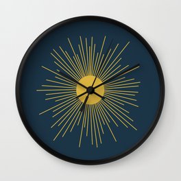 Mid-Century Modern Sunburst II in Light Mustard and Navy Blue Wall Clock